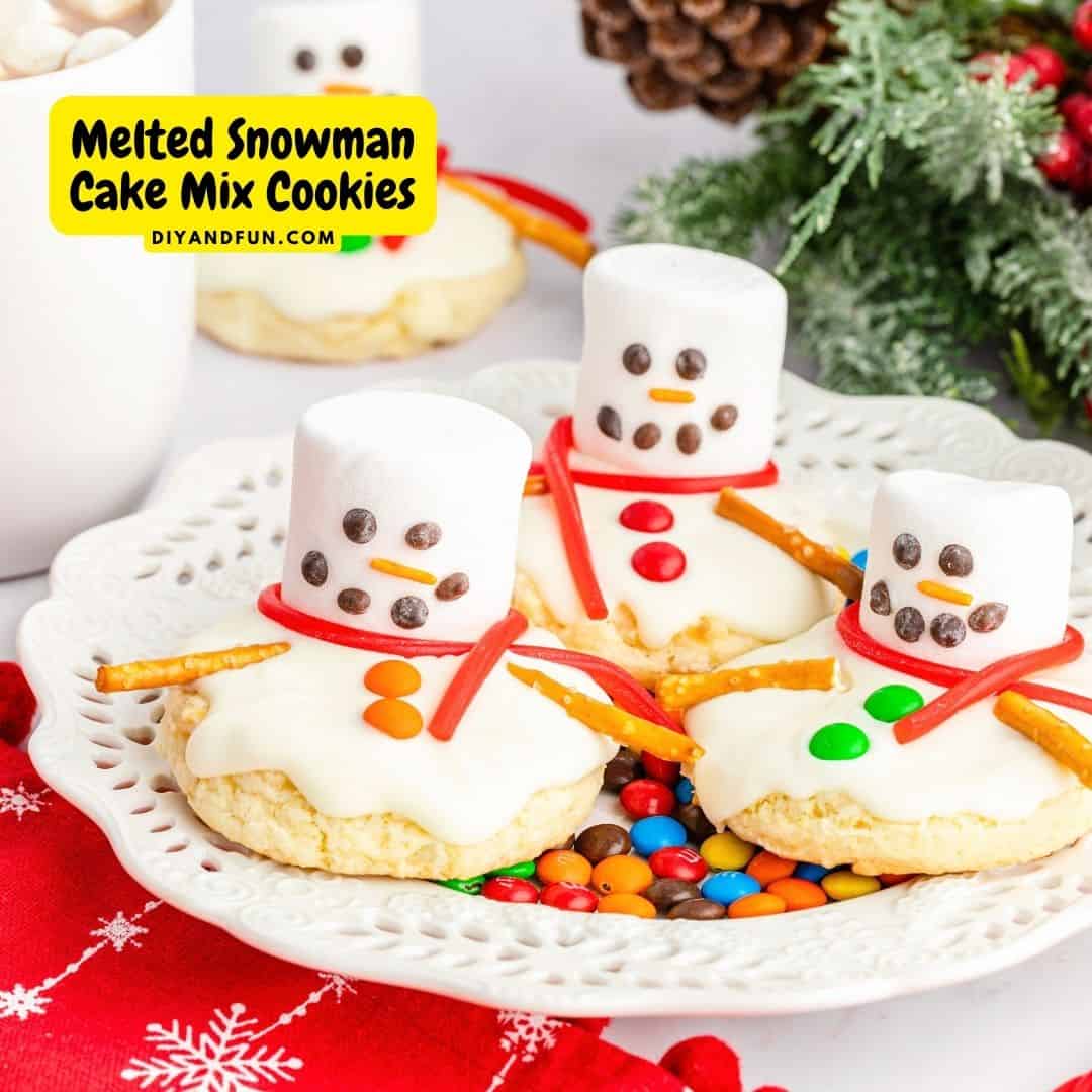 Melted Snowman Cake Mix Cookies, a simple Christmas or holiday dessert or treat recipe for making cookies that look and taste festive!