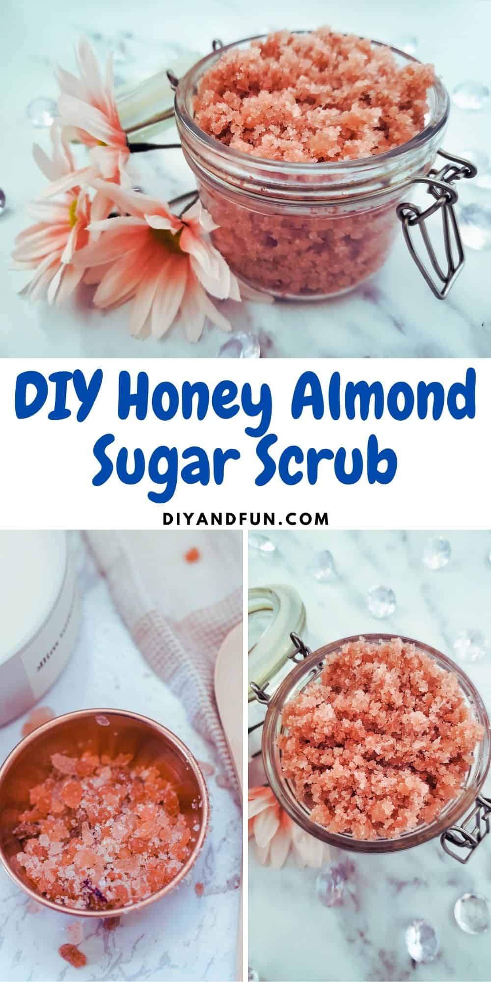 DIY Honey Almond Sugar Scrub, a simple beauty recipe for a body skin scrub that exfoliates and and helps to soothe the skin.