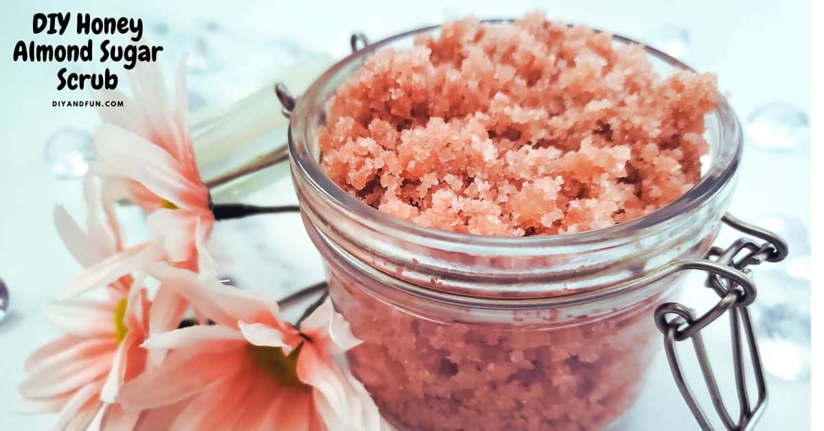 DIY Honey Almond Sugar Scrub, a simple beauty recipe for a body skin scrub that exfoliates and and helps to soothe the skin.