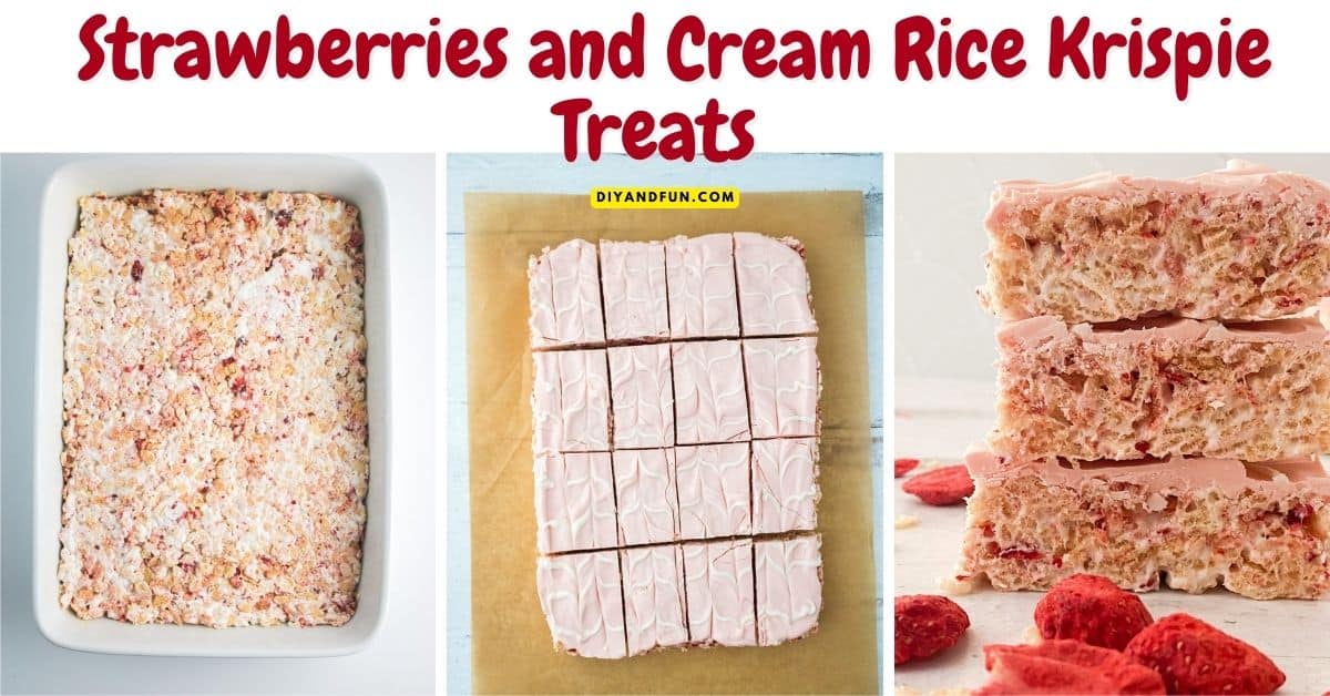 Strawberries and Cream Rice Krispie Treats,  delicious dessert or snack recipe made with strawberries and topped with candy melts.  