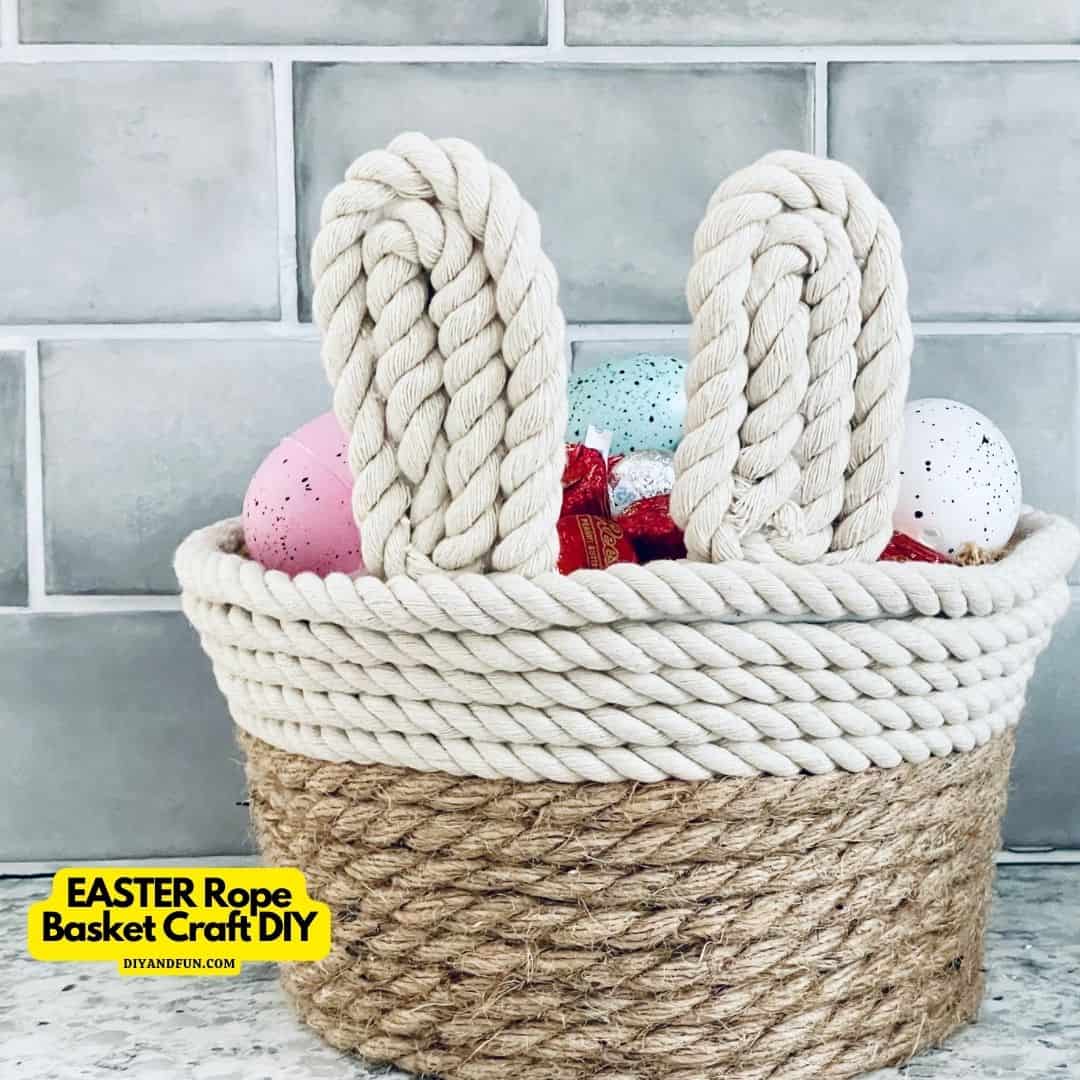 Easy Rope Basket Craft DIY, a simple project for a practical idea that can be made with dollar store materials. Most ages. Holiday/Easter.