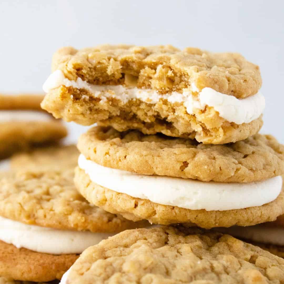 Easy Oatmeal Cream Pies, a delicious recipe for soft and chewy oatmeal cookies with a sweet creamy center. 