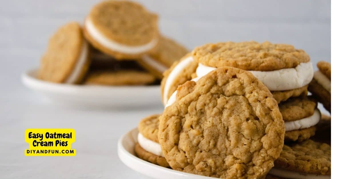 Easy Oatmeal Cream Pies, a delicious recipe for soft and chewy oatmeal cookies with a sweet creamy center. 