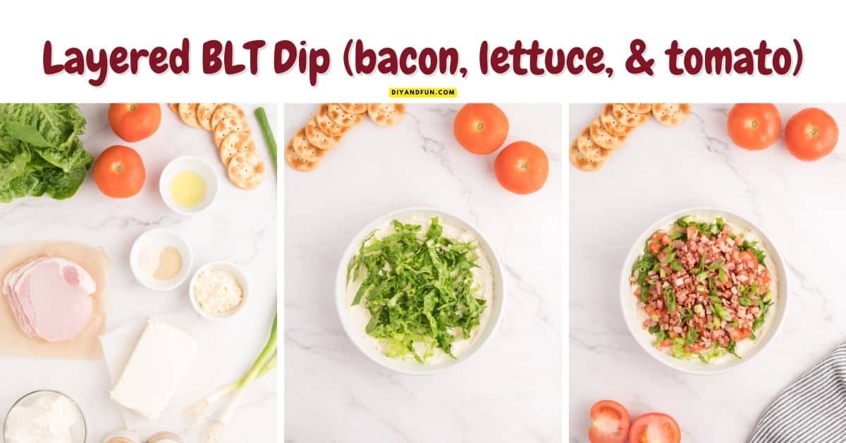  Layered BLT Dip (bacon, lettuce, & tomato),  a delicious and creamy appetizer made with bacon, lettuce, and tomatoes. Keto Low Carb Friendly.
