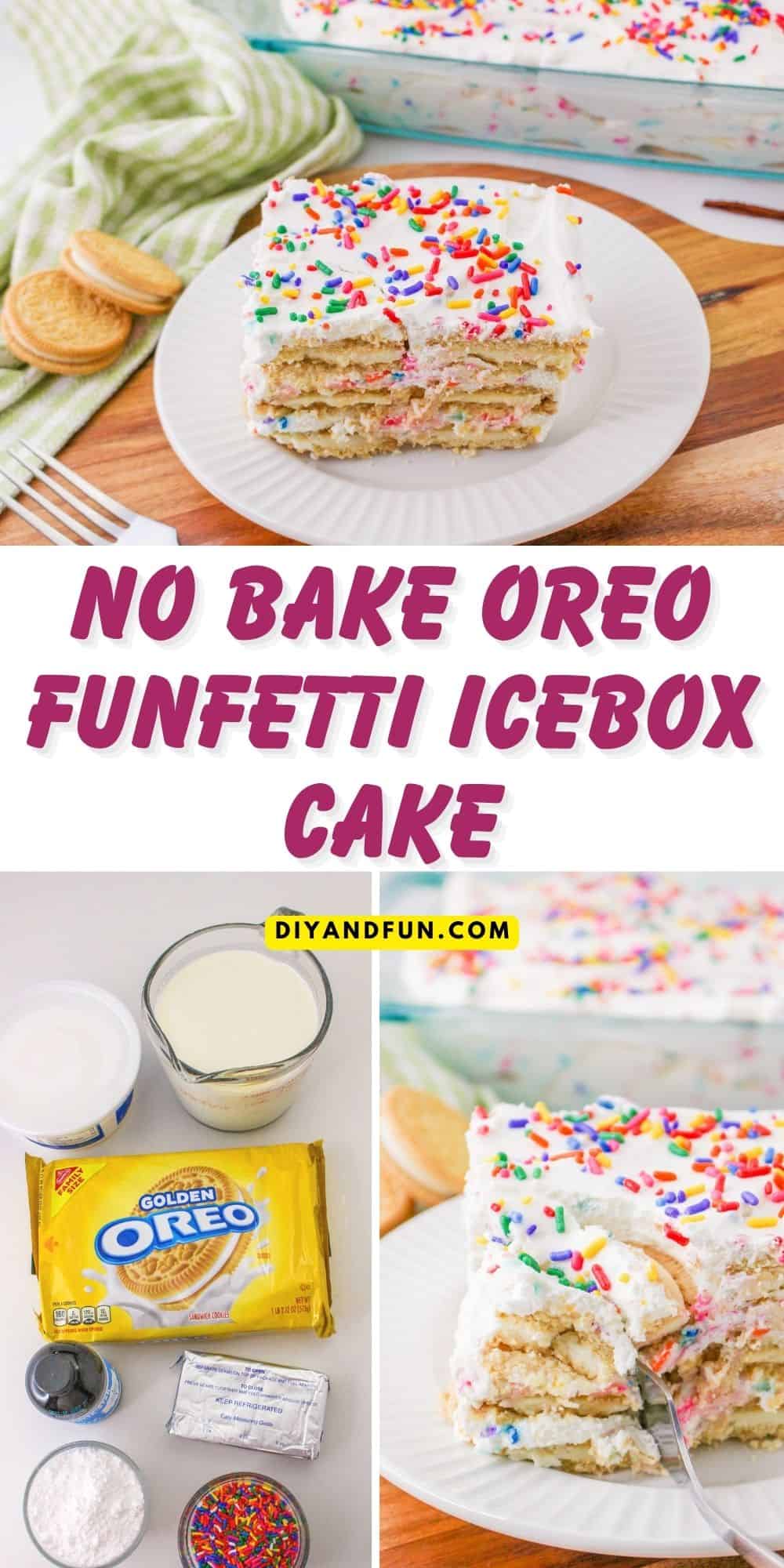 No Bake Oreo Funfetti Icebox Cake, a simple and delicious layered cake dessert that can be made in under 20 minutes.