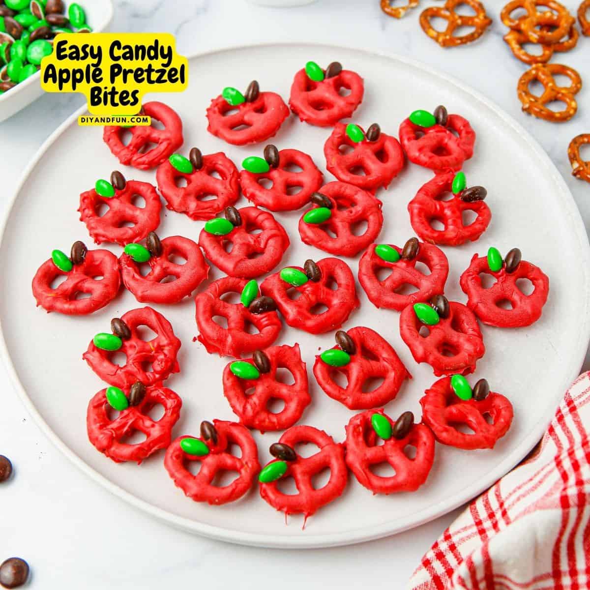 Super Easy Candy Apple Pretzel Bites, a delicious snack or dessert recipe idea for back to school, lunch, or any time!