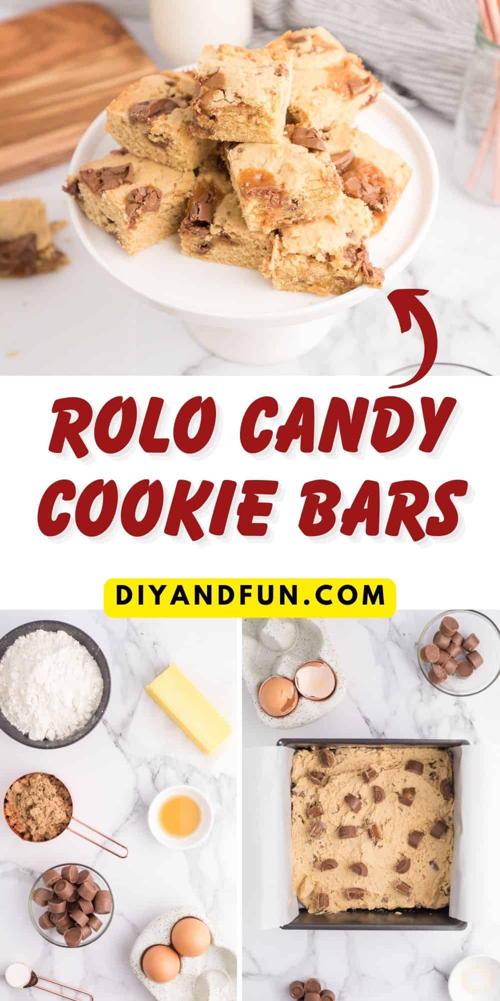 Rolo Candy Cookie Bars, a delicious and easy dessert recipe made with cookie dough stuffed with the gooey caramel and chocolate Rolo candies.