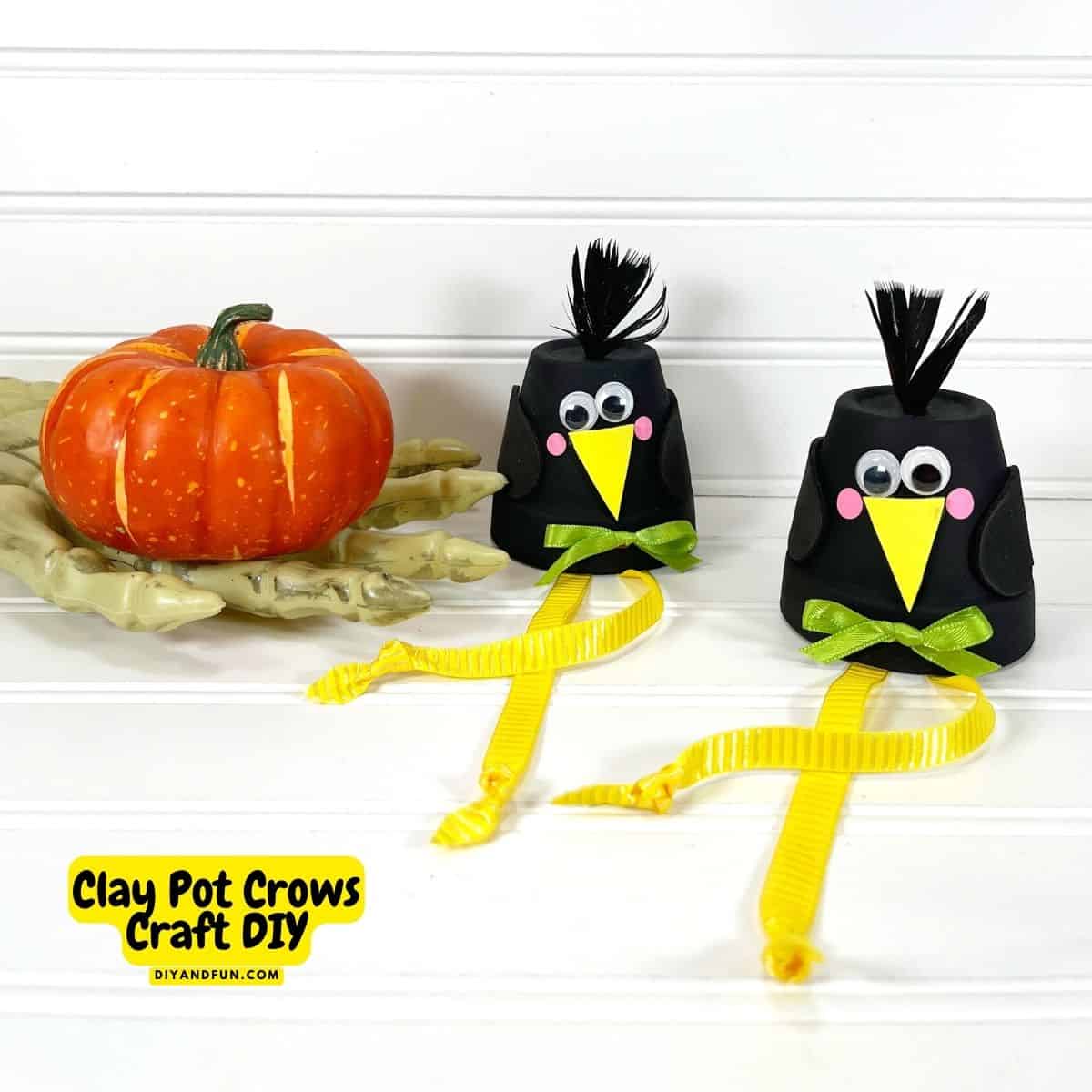 Clay Pot Crows Craft DIY, an easy fall inspired do it yourself project made with dollar store materials. Most ages.