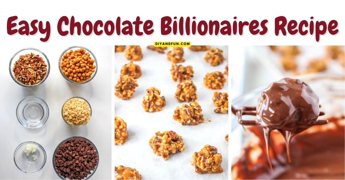 Easy Chocolate Billionaires Recipe, an easy crunchy and sweet 6 ingredient candy recipe made with with caramel, nuts, and cereal.