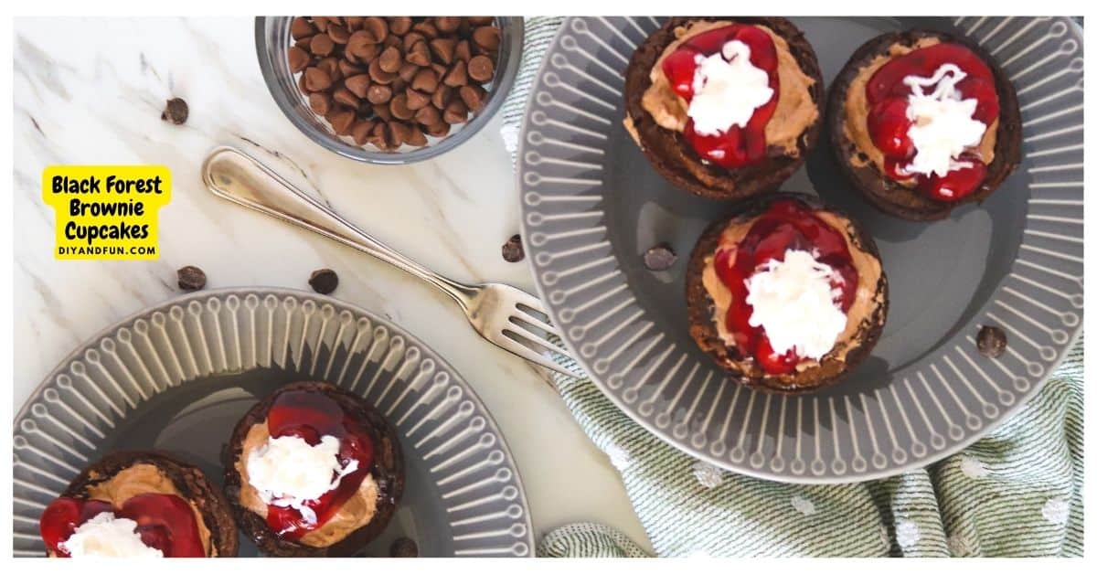 Black Forest Brownie Cupcakes, a delicious chocolate fudgy cup with cherry filling and topped with chocolate mousse. Brownie Mix Recipe.