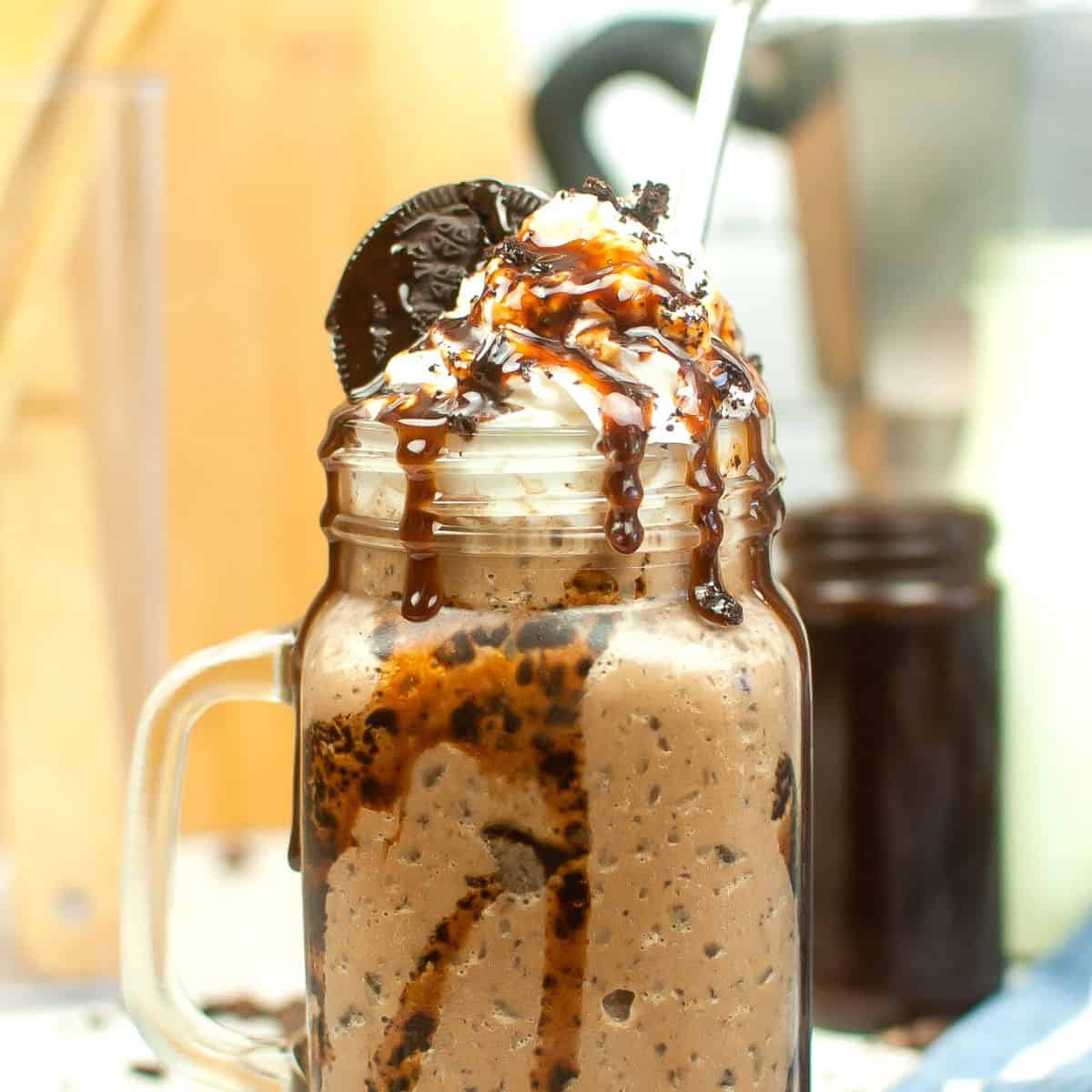 Copycat Starbucks Mocha Cookie Crumble Frappuccino, a delicious recipe for a  blended coffee beverage made with crushed cookies.