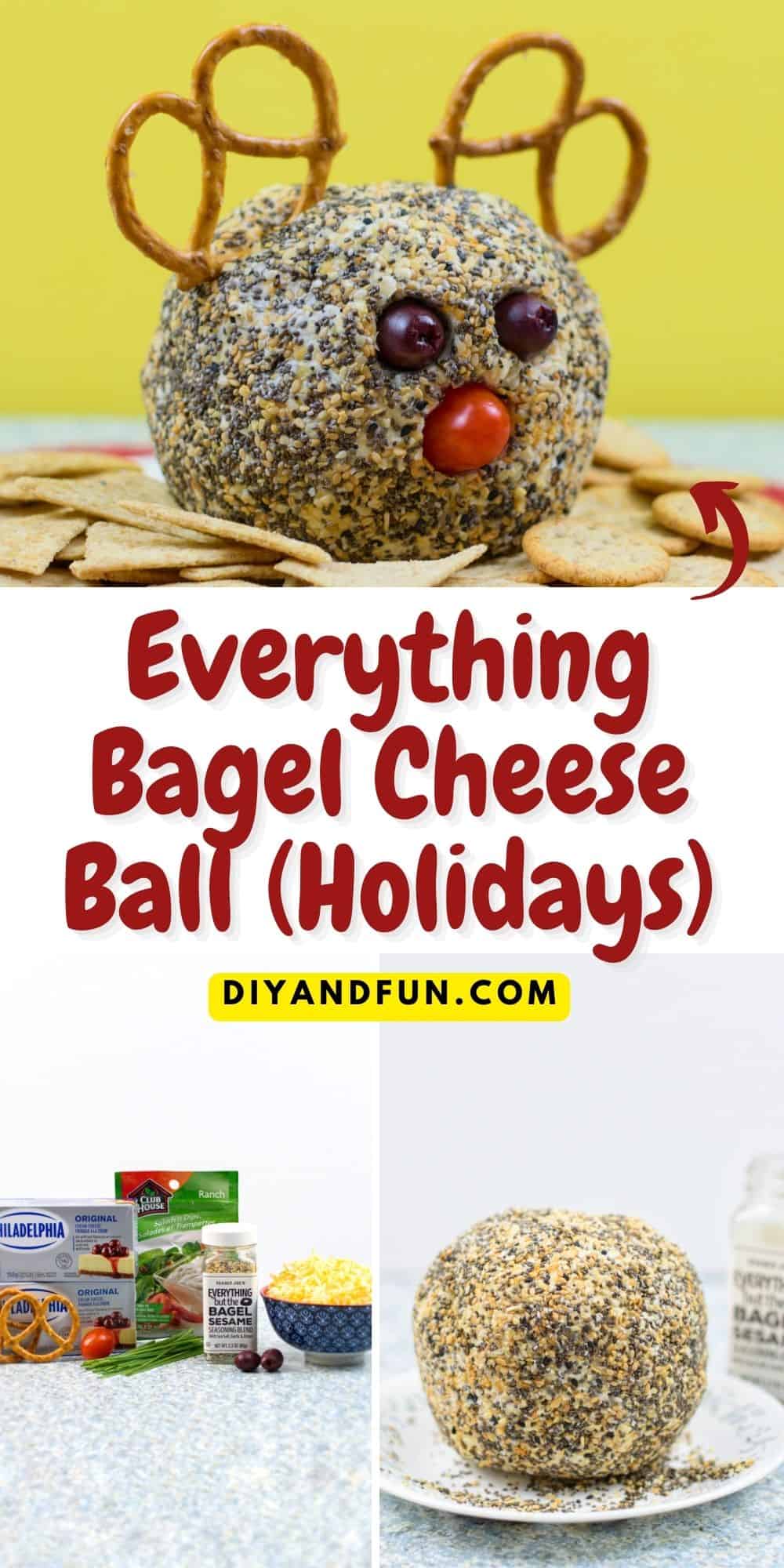 Everything Bagel Cheese Ball, a delicious and savory appetizer made with a seasoned cream cheese base and decorated for the holidays Everything Bagel Cheese Ball, a delicious and savory appetizer made with a seasoned cream cheese base and decorated for the holidays
