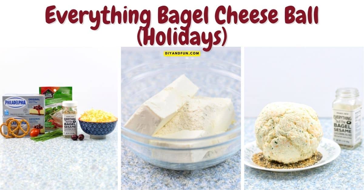Everything Bagel Cheese Ball, a delicious and savory appetizer made with a seasoned cream cheese base and decorated for the holidays