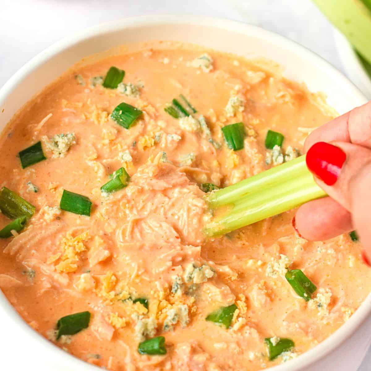 Instant Pot Buffalo Chicken Dip, a delicious, quick, and simple creamy appetizer recipe made with cheese and hot sauce.