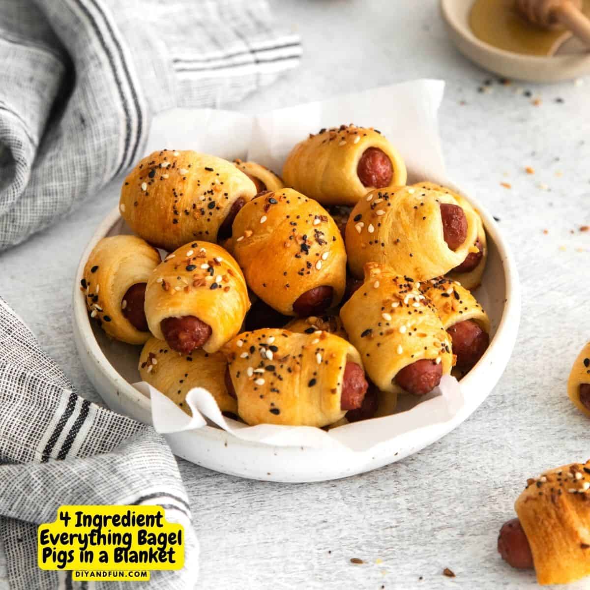 4 Ingredient Everything Bagel Pigs in a Blanket, a simple and delicious appetizer or snack recipe seasoned with everything bagel seasoning. 4 Ingredient Everything Bagel Pigs in a Blanket, a simple and delicious appetizer or snack recipe seasoned with everything bagel seasoning.