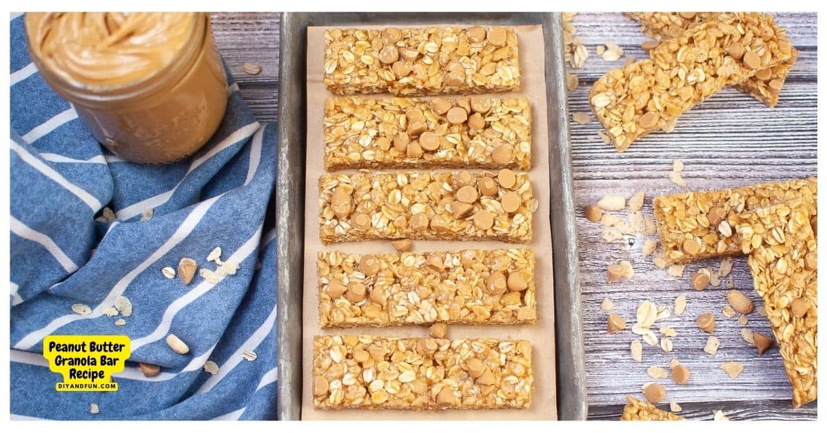 Peanut Butter Granola Bars Recipe, a quick and easy no bake snack recipe made with oats and peanut butter chips.