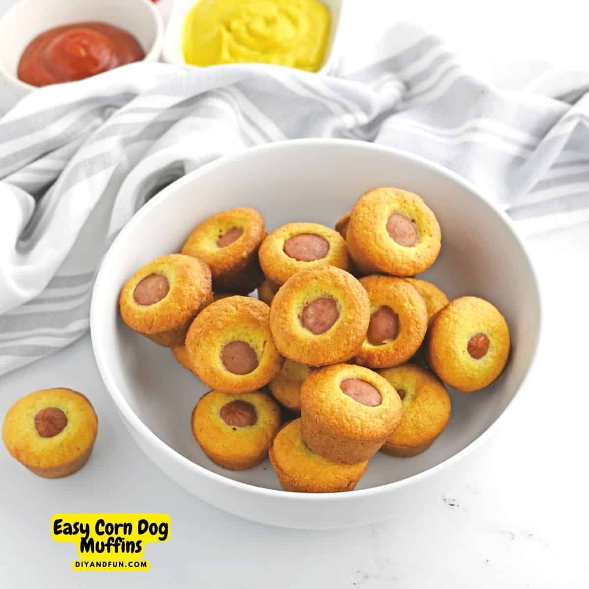 Easy Corn Dog Muffins, a simple 5 ingredient lunch, snack, or dinner recipe made with cornbread mix and hot dogs.