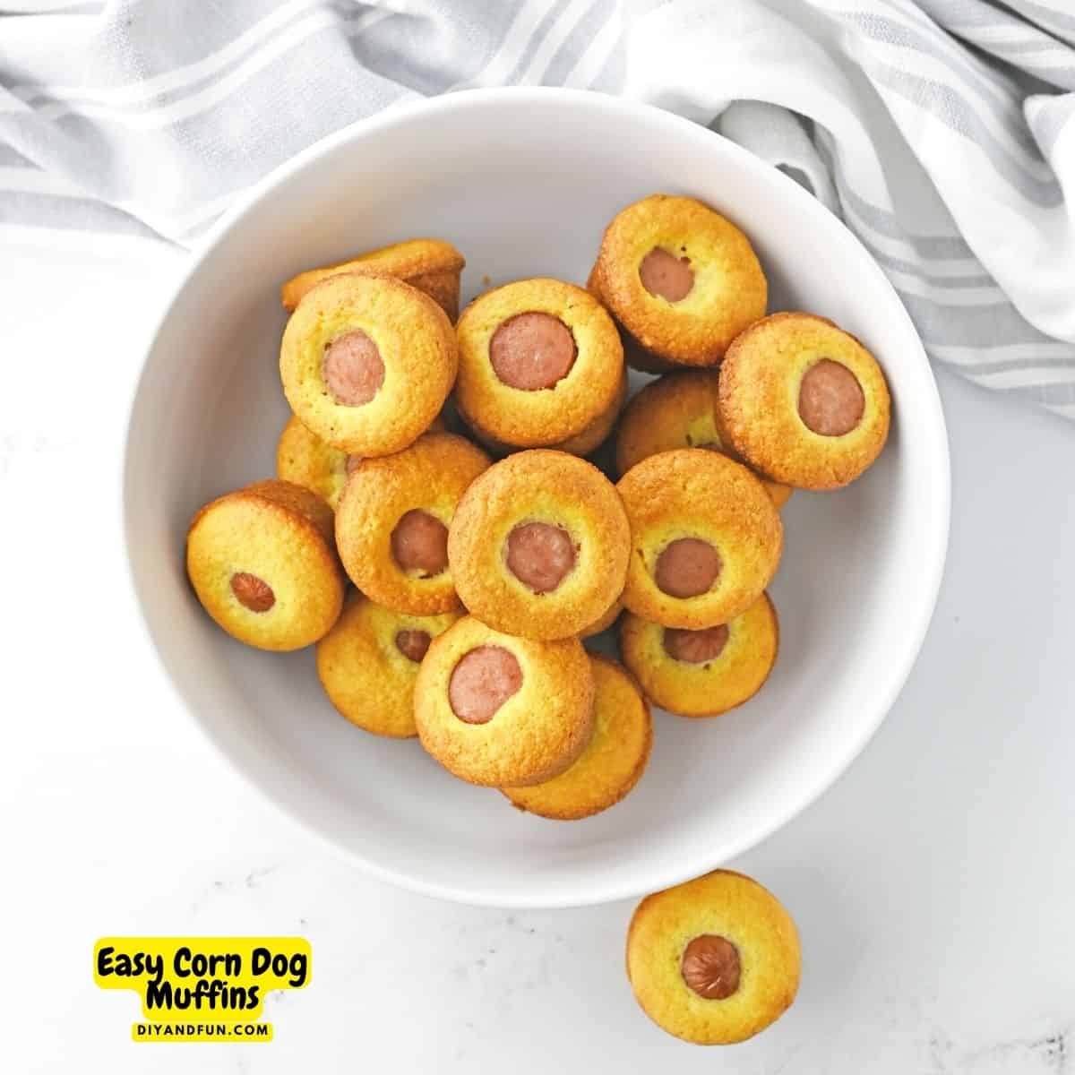 Easy Corn Dog Muffins, a simple 5 ingredient lunch, snack, or dinner recipe made with cornbread mix and hot dogs. Easy Corn Dog Muffins, a simple 5 ingredient lunch, snack, or dinner recipe made with cornbread mix and hot dogs.