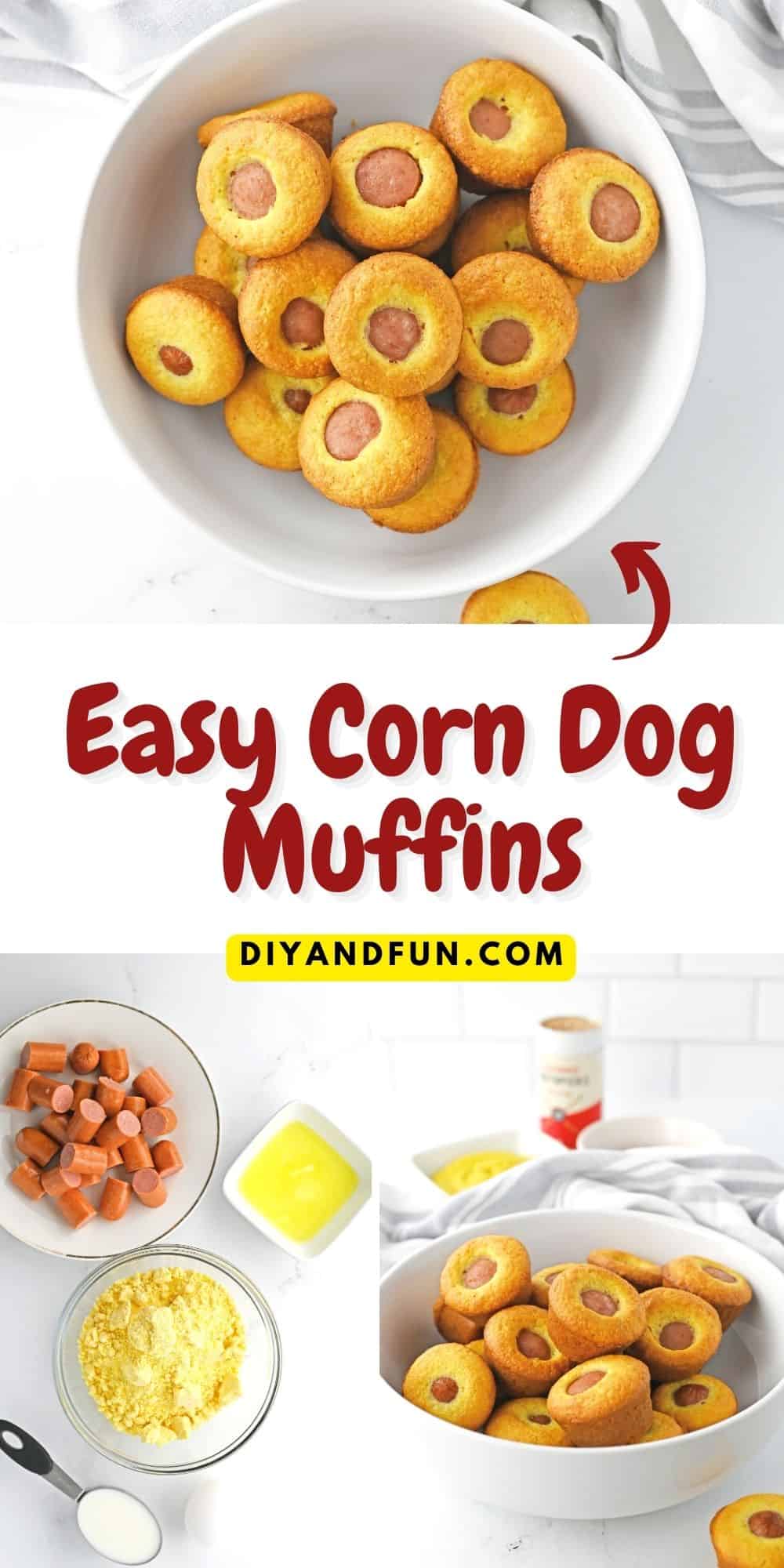 Easy Corn Dog Muffins, a simple 5 ingredient lunch, snack, or dinner recipe made with cornbread mix and hot dogs.