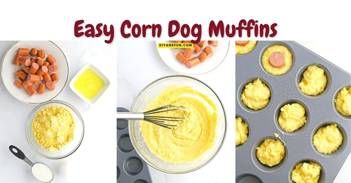 Easy Corn Dog Muffins, a simple 5 ingredient lunch, snack, or dinner recipe made with cornbread mix and hot dogs. Easy Corn Dog Muffins, a simple 5 ingredient lunch, snack, or dinner recipe made with cornbread mix and hot dogs.