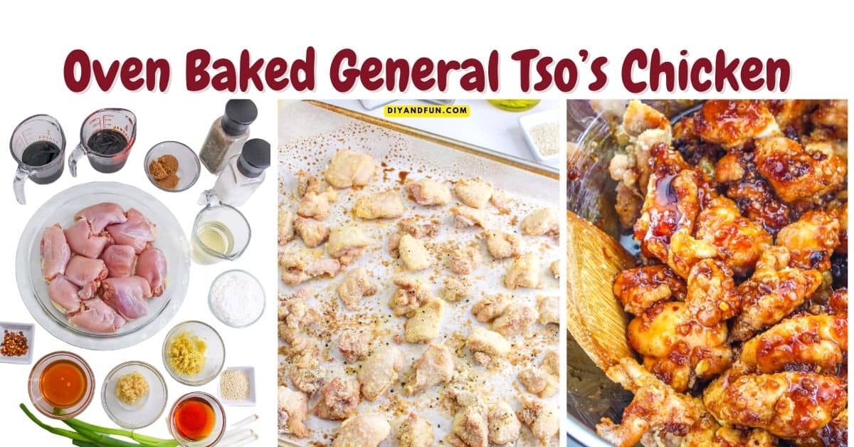 Oven Baked General Tso’s Chicken, a simple and delicious sweet and spicy meal recipe that can be made in about a half hour.