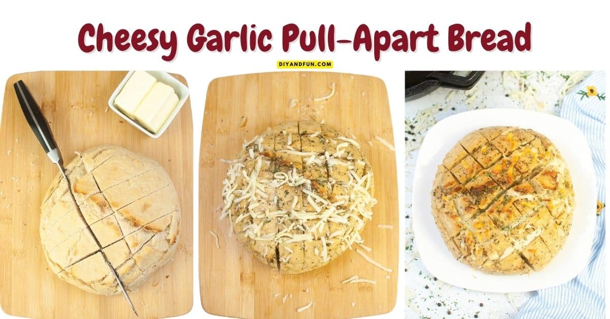 Cheesy Garlic Pull-Apart Bread Recipe, a delicious and easy appetizer recipe featuring gooey warm cheese and fresh garlic. Cheesy Garlic Pull-Apart Bread Recipe, a delicious and easy appetizer recipe featuring gooey warm cheese and fresh garlic.