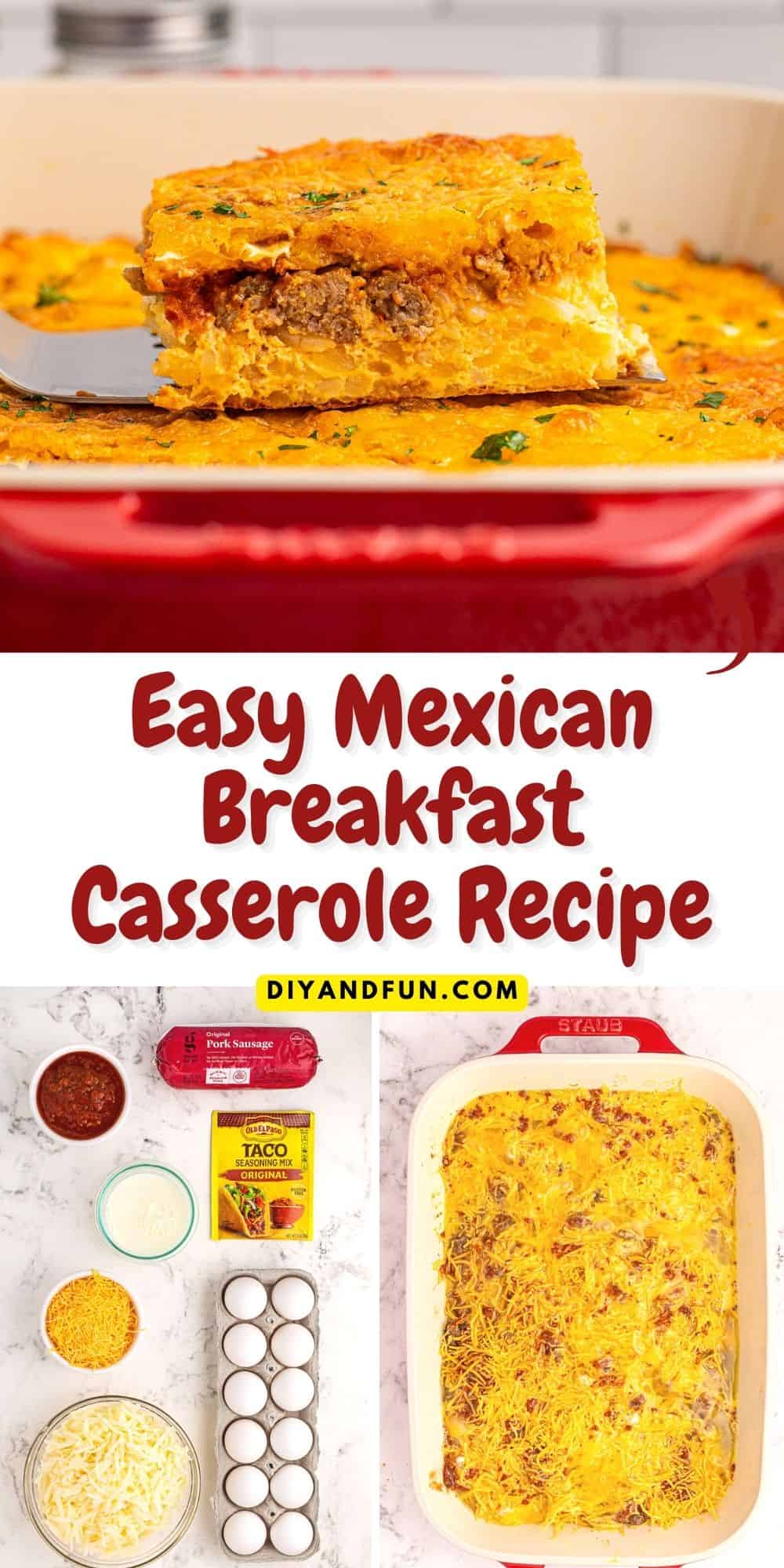 Easy Mexican Breakfast Casserole Recipe, a simple and delicious Mexican inspired recipe idea made with hash browns, sausage, and eggs. Easy Mexican Breakfast Casserole Recipe, a simple and delicious Mexican inspired recipe idea made with hash browns, sausage, and eggs.