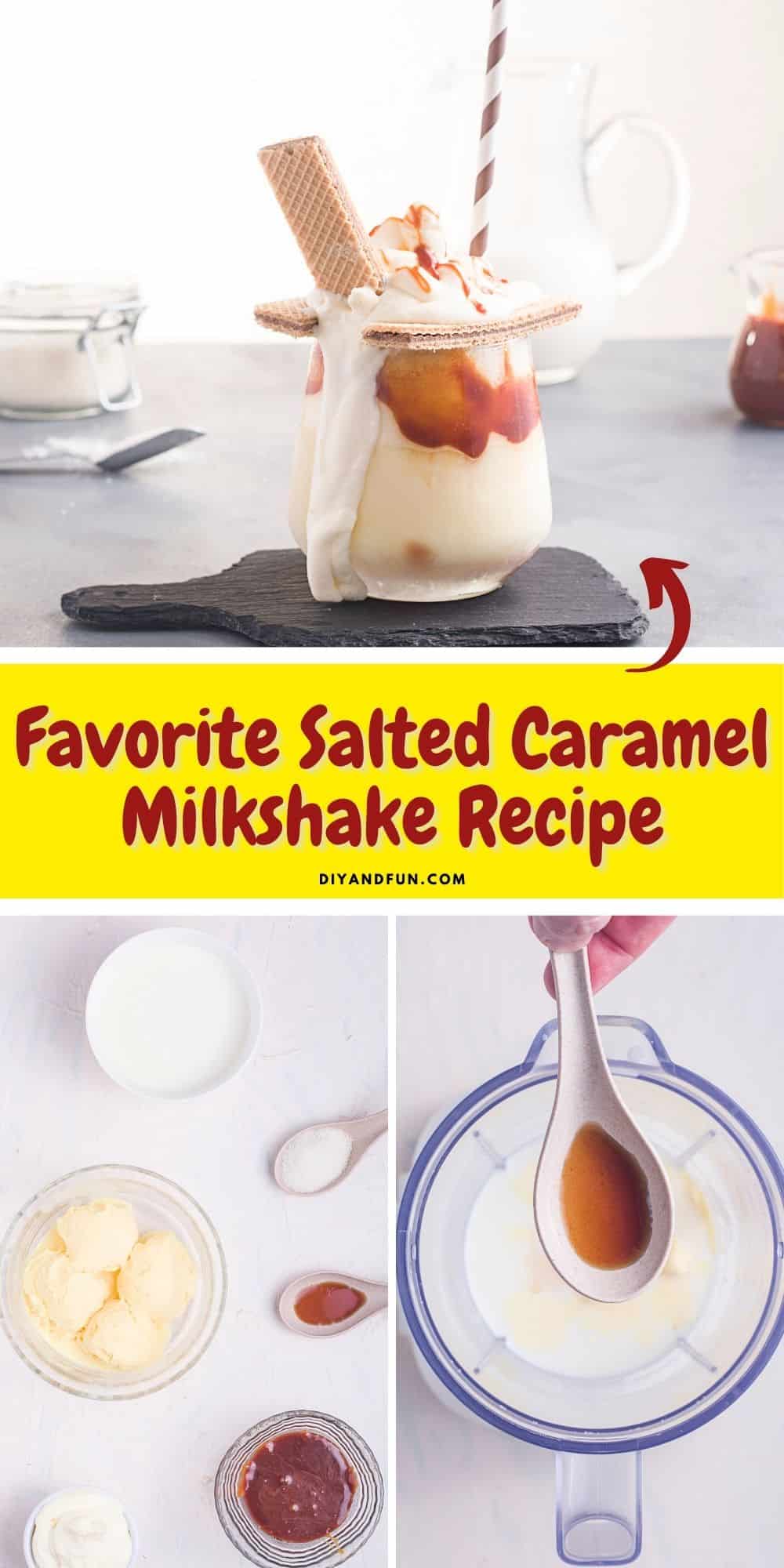 Favorite Salted Caramel Milkshake Recipe, a simple and delicious beverage recipe featuring vanilla ice cream and salted caramel sauce. Favorite Salted Caramel Milkshake Recipe, a simple and delicious beverage recipe featuring vanilla ice cream and salted caramel sauce.