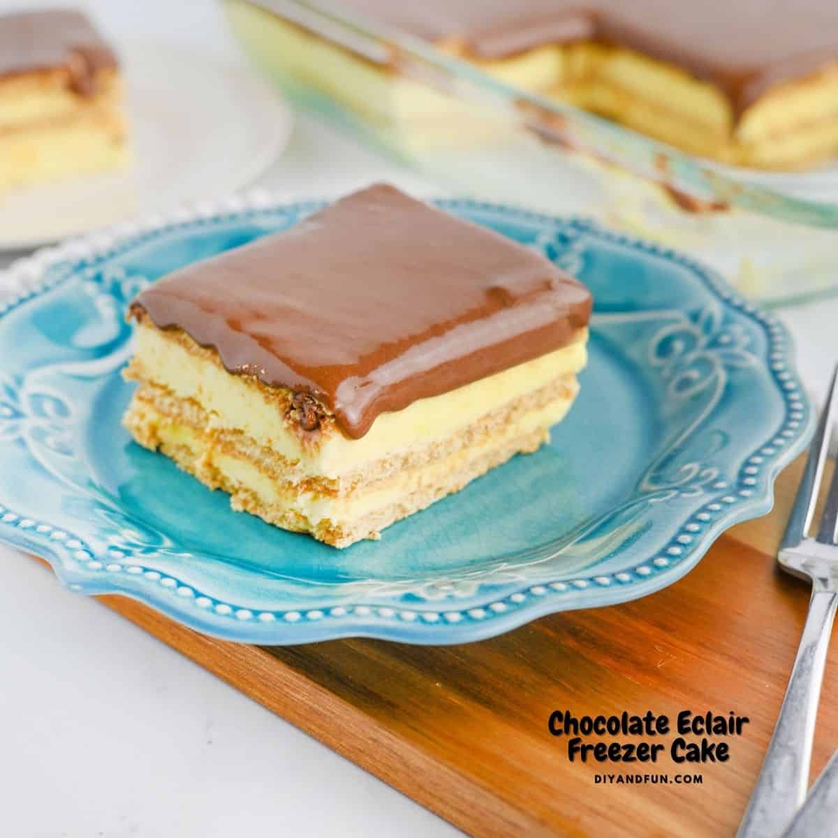 Chocolate Eclair Freezer Cake, a delicious, quick and easy no bake dessert recipe made with just 5 ingredients. Chocolate Eclair Freezer Cake, a delicious, quick and easy no bake dessert recipe made with just 5 ingredients.