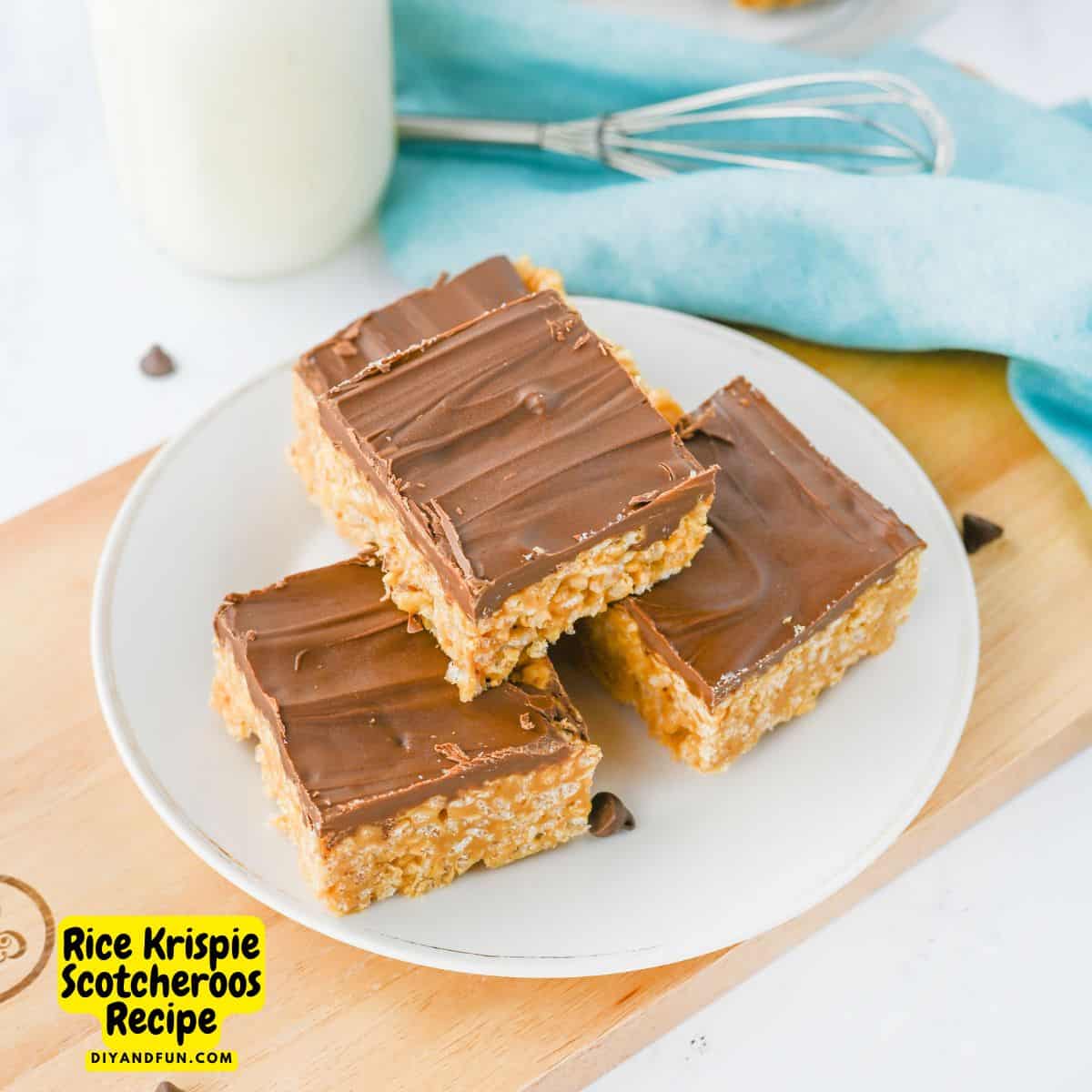 Rice Krispie Scotcheroos Recipe, a simple and delicious no bake dessert recipe made with peanut butter and butterscotch chips. Rice Krispie Scotcheroos Recipe, a simple and delicious no bake dessert recipe made with peanut butter and butterscotch chips.