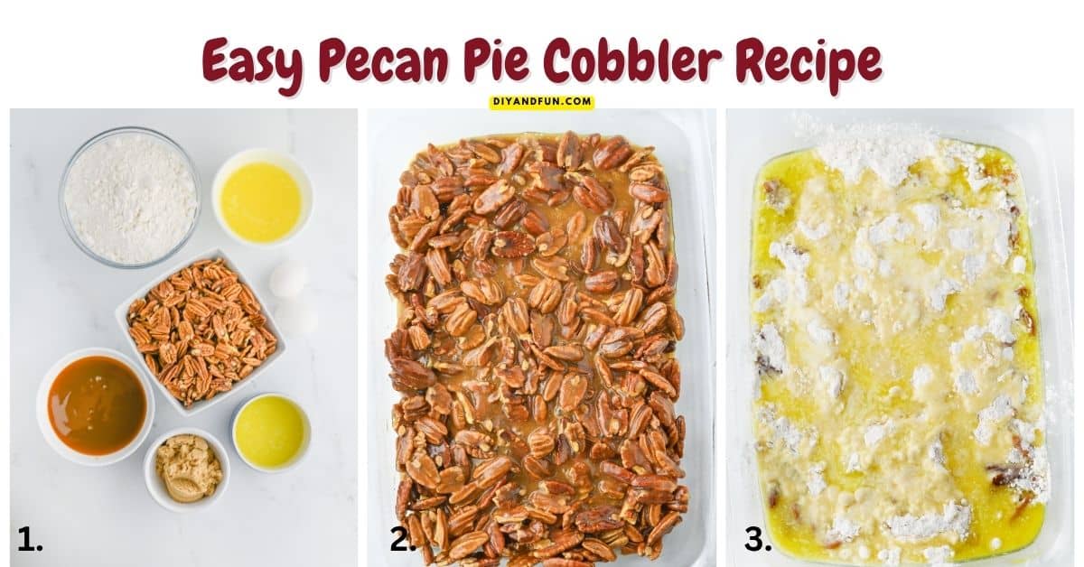 Easy Pecan Pie Cobbler Recipe, a delicious sweet and gooey dessert recipe made with cake mix , caramel, and pecans. Easy Pecan Pie Cobbler Recipe, a delicious sweet and gooey dessert recipe made with cake mix , caramels, and pecans.