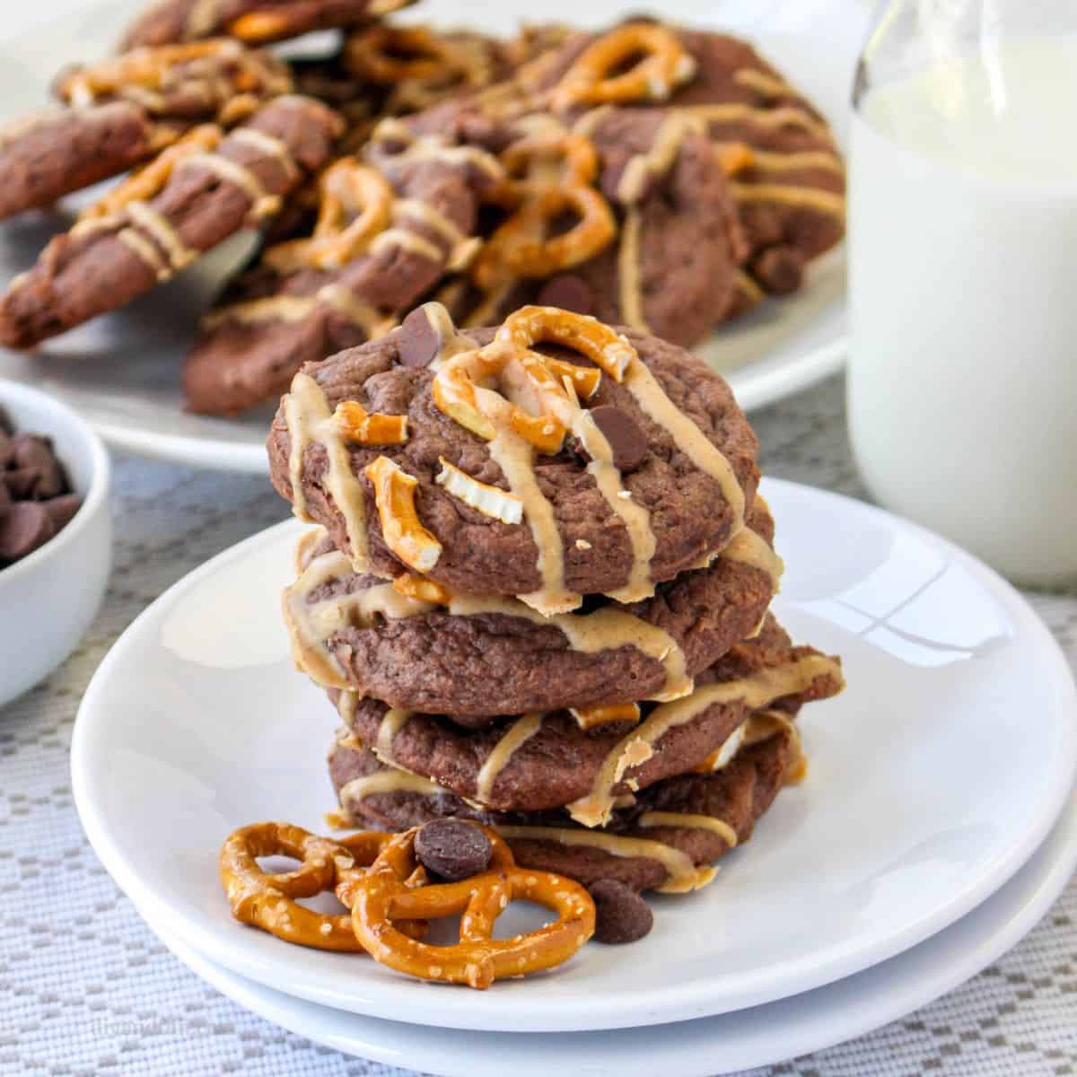 Cake Mix Chocolate Chip Pretzel Cookies, a delicious recipe for soft and chewy cookies with the perfect balance if sweet and salty flavors. Cake Mix Chocolate Chip Pretzel Cookies, a delicious recipe for soft and chewy cookies with the perfect balance if sweet and salty flavors.