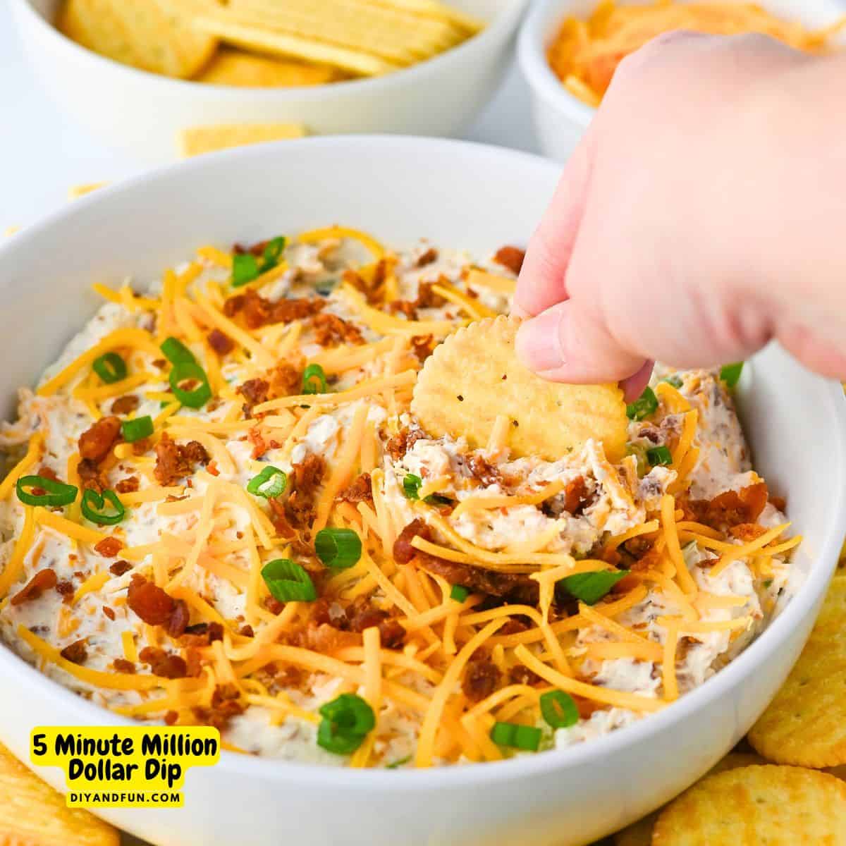 Million Dollar Dip, a simple 5 minute 5-ingredient Neiman Marcus inspired recipe packed with sharp cheddar cheese and crispy bacon. Million Dollar Dip, make a simple 5 minute 5-ingredient Neiman Marcus inspired recipe packed with sharp cheddar cheese and crispy bacon.