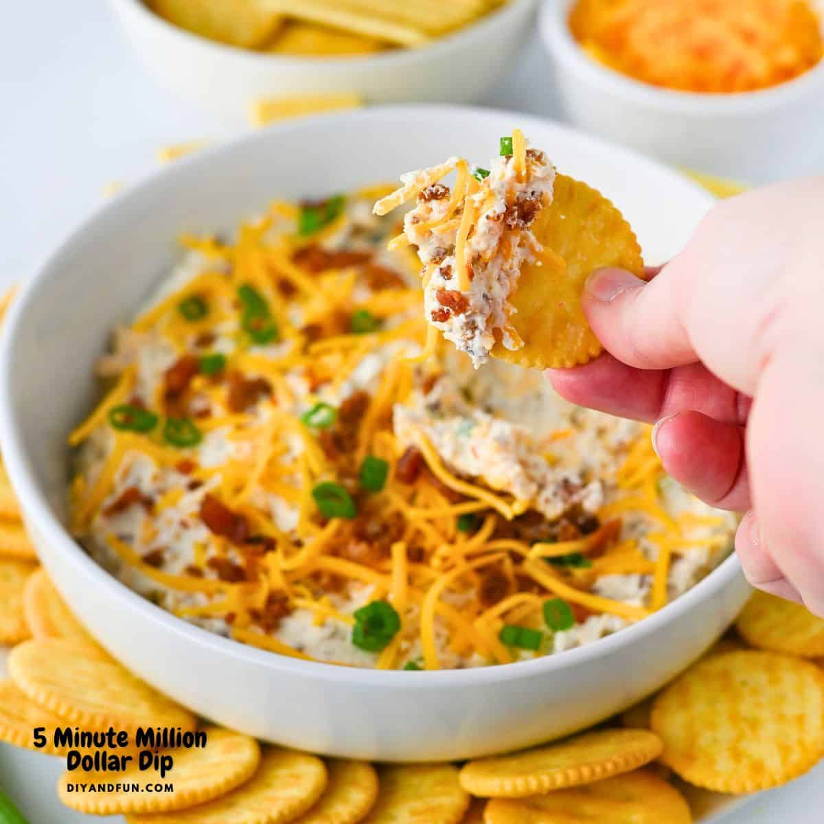Million Dollar Dip, a simple 5 minute 5-ingredient Neiman Marcus inspired recipe packed with sharp cheddar cheese and crispy bacon. Million Dollar Dip, make a simple 5 minute 5-ingredient Neiman Marcus inspired recipe packed with sharp cheddar cheese and crispy bacon.