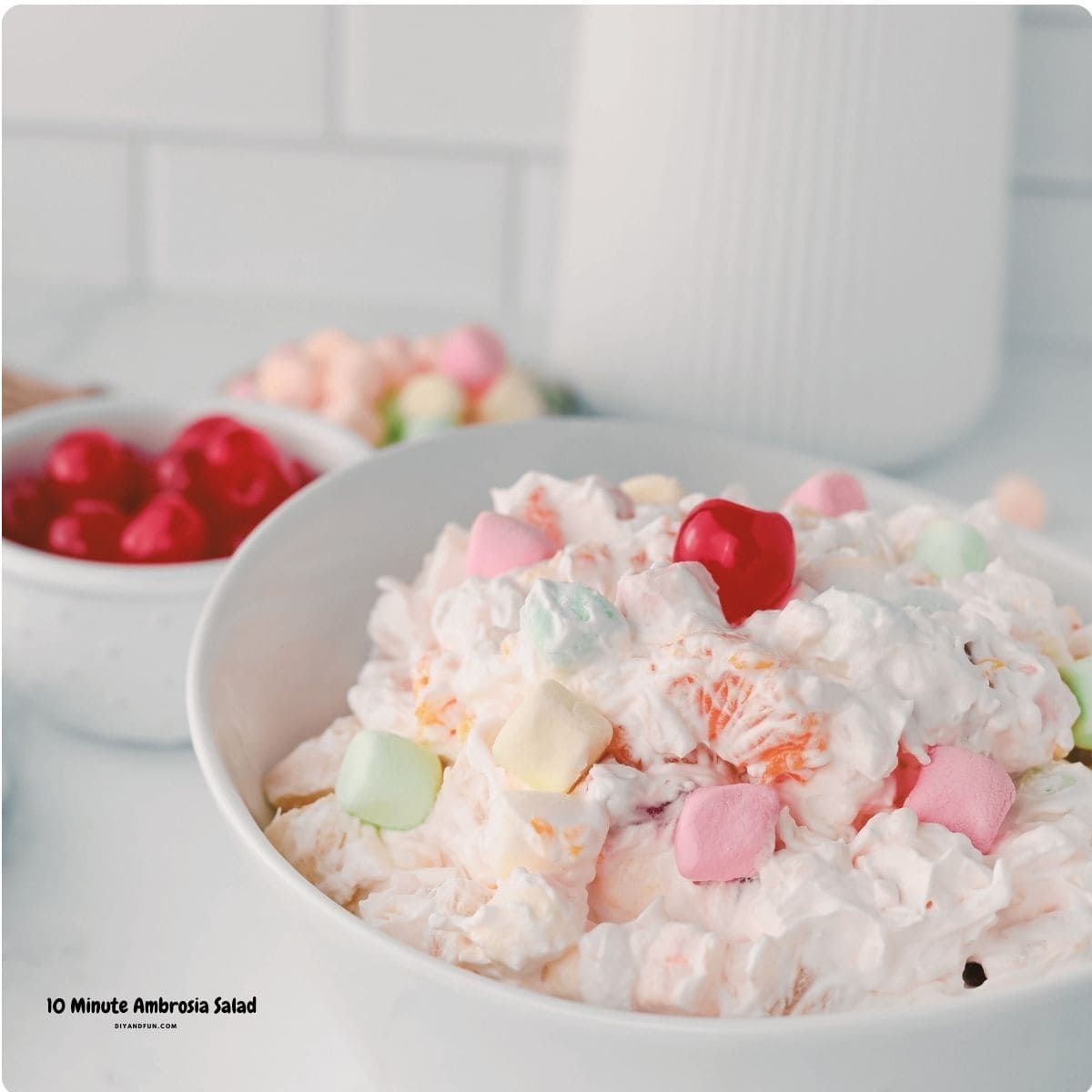 Classic Creamy Ambrosia Salad is the ultimate nostalgic 10 minute dessert made with fruit, creamy whipped topping and fluffy marshmallows . 