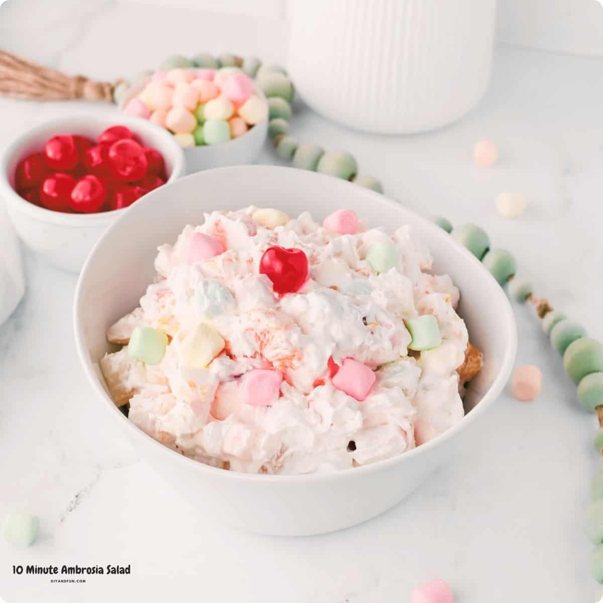Classic Creamy Ambrosia Salad is the ultimate nostalgic 10 minute dessert made with fruit, creamy whipped topping and fluffy marshmallows . Classic Creamy Ambrosia Salad is the ultimate nostalgic 10 minute dessert made with fruit, creamy whipped topping and fluffy marshmallows .