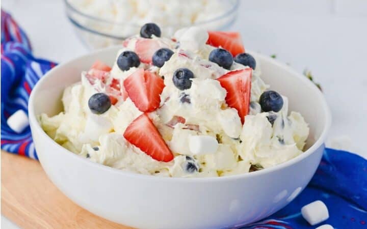 Red White and Blue Cheesecake Salad (Easy 15-Minute Recipe)