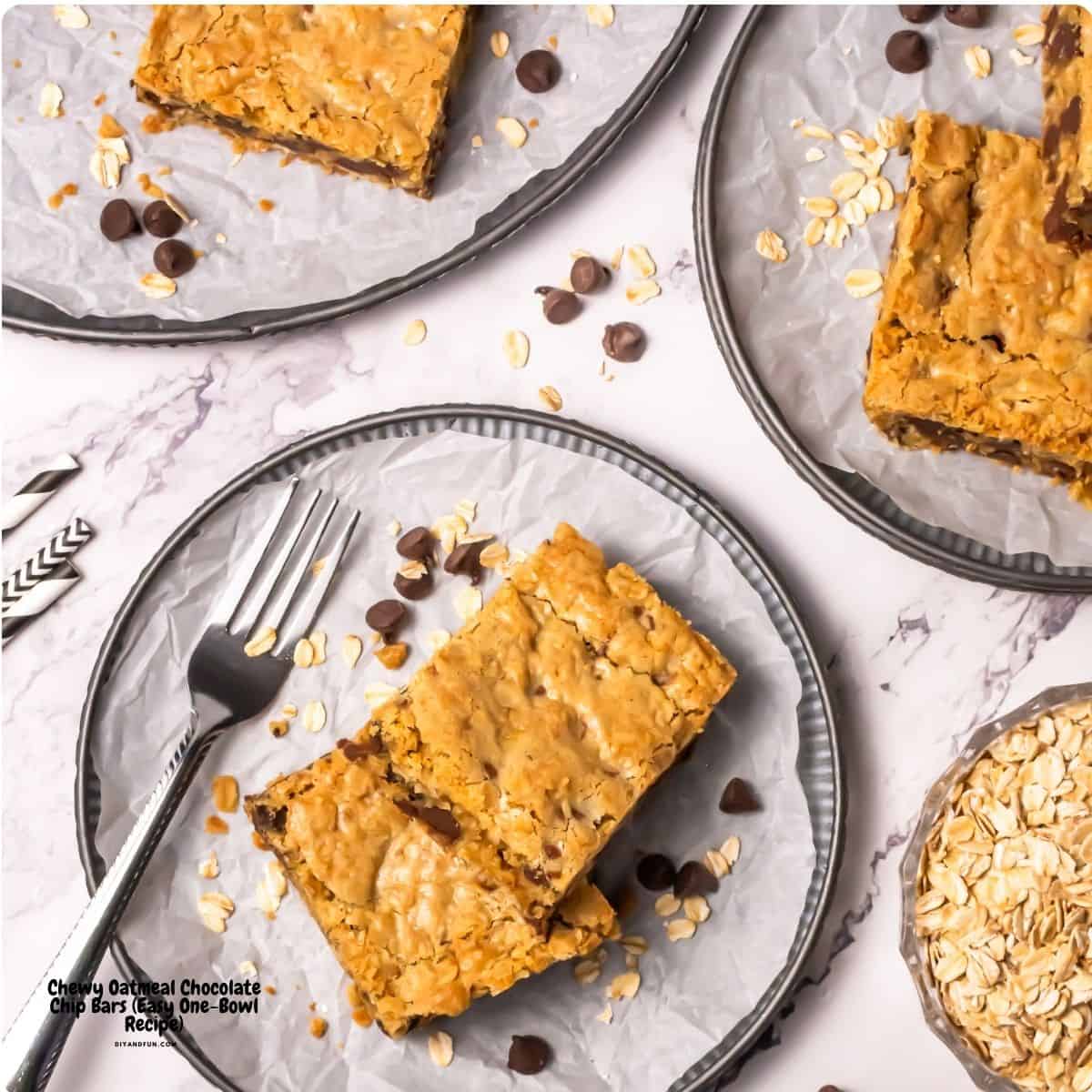Chewy Oatmeal Chocolate Chip Bars is an Easy One-Bowl Recipe combining the hearty chew of a classic cookie with the ease of a one-pan bake. Chewy Oatmeal Chocolate Chip Bars is an Easy One-Bowl Recipe combining the hearty chew of a classic cookie with the ease of a one-pan bake.