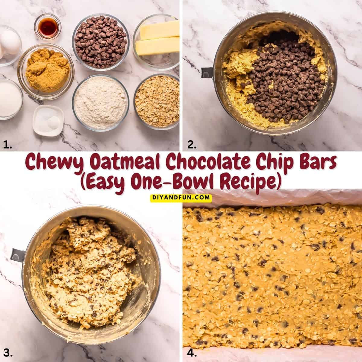 Chewy Oatmeal Chocolate Chip Bars is an Easy One-Bowl Recipe combining the hearty chew of a classic cookie with the ease of a one-pan bake. Chewy Oatmeal Chocolate Chip Bars is an Easy One-Bowl Recipe combining the hearty chew of a classic cookie with the ease of a one-pan bake.