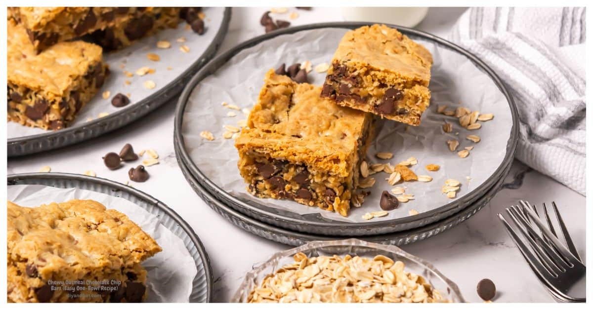 Chewy Oatmeal Chocolate Chip Bars is an Easy One-Bowl Recipe combining the hearty chew of a classic cookie with the ease of a one-pan bake. Chewy Oatmeal Chocolate Chip Bars is an Easy One-Bowl Recipe combining the hearty chew of a classic cookie with the ease of a one-pan bake.