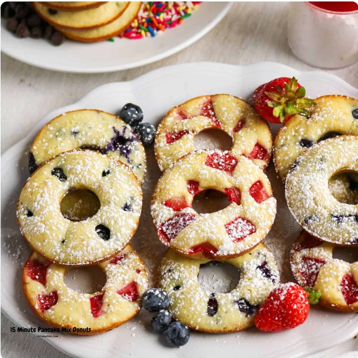 15 Minute Pancake Mix Donuts, easy homemade donuts that are fluffy, customizable, and family-friendly. Perfect for breakfast, snack, or dessert 15 Minute Pancake Mix Donuts, easy homemade donuts that are fluffy, customizable, and family-friendly. Perfect for breakfast, snack, or dessert