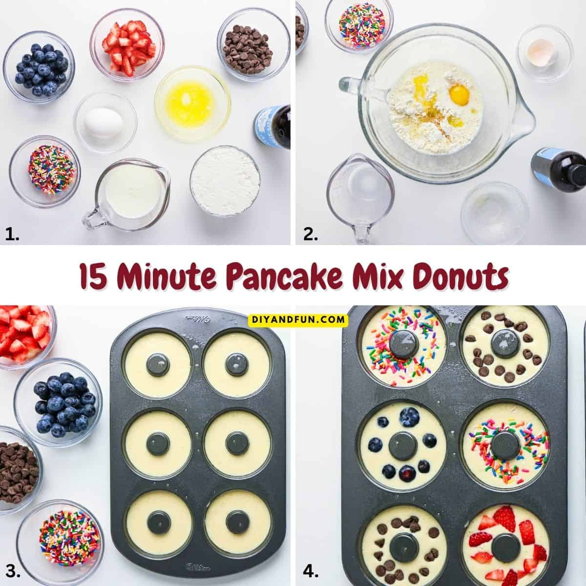 15 Minute Pancake Mix Donuts, easy homemade donuts that are fluffy, customizable, and family-friendly. Perfect for breakfast, snack, or dessert 15 Minute Pancake Mix Donuts, easy homemade donuts that are fluffy, customizable, and family-friendly. Perfect for breakfast, snack, or dessert