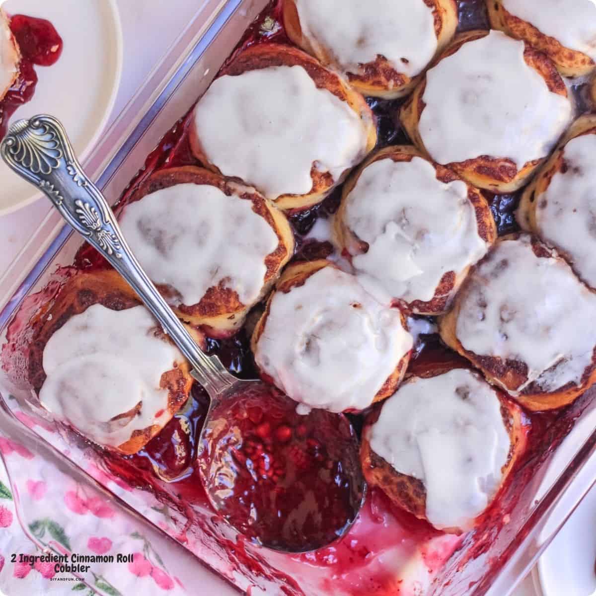 Cinnamon Roll Cobbler, just 2 ingredients, featuring gooey cinnamon rolls in a comforting dish perfect for breakfast, brunch, or dessert. Cinnamon Roll Cobbler, just 2 ingredients, featuring gooey cinnamon rolls in a comforting dish perfect for breakfast, brunch, or dessert.
