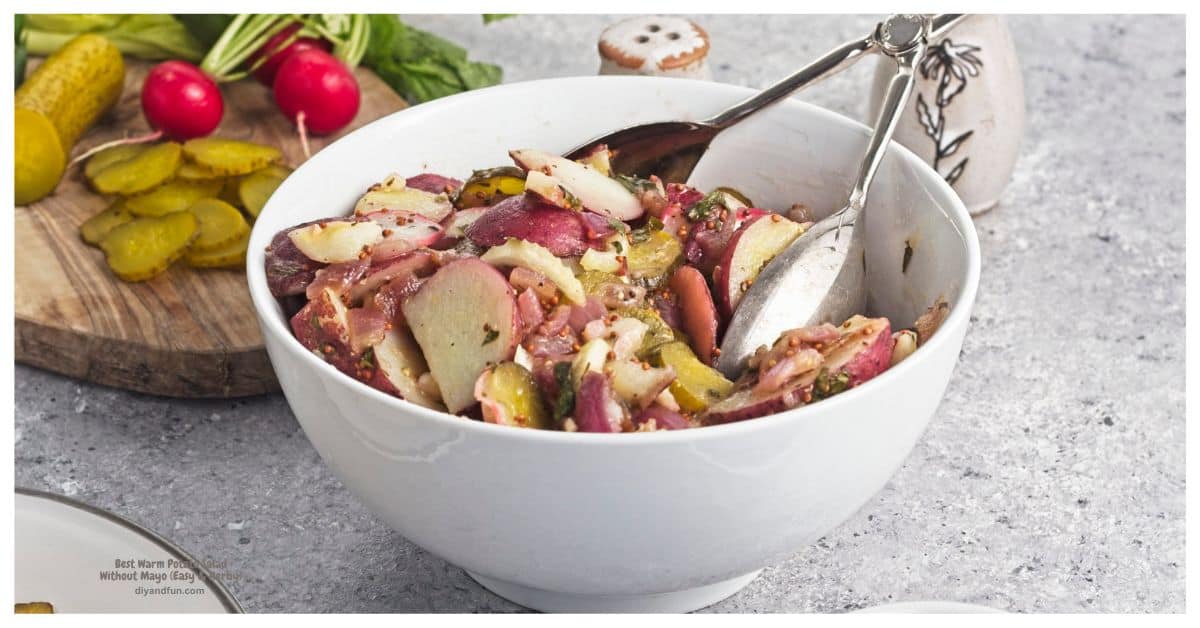 The Best Warm Potato Salad Without Mayo. Easy and Herby side dish perfect for BBQs, picnics, and weeknight dinners. Vegan, Gluten Free, Mediterranean Diet Friendly. The Best Warm Potato Salad Without Mayo. Easy and Herby side dish perfect for BBQs, picnics, and weeknight dinners. Vegan, Gluten Free, Mediterranean Diet Friendly.