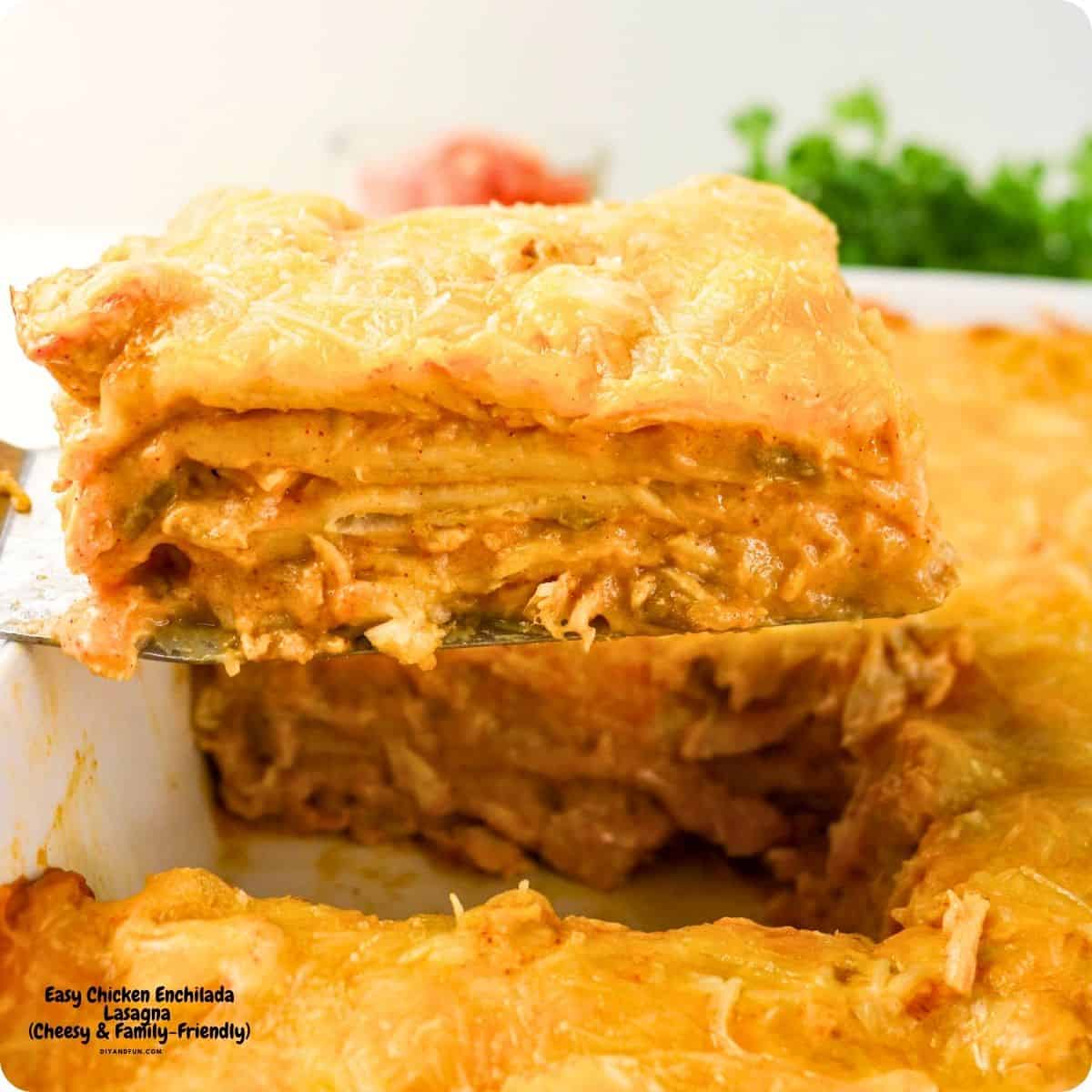 Easy Chicken Enchilada Lasagna is a cheesy, layered Tex-Mex casserole made with shredded chicken, enchilada sauce, tortillas, and creamy seasoned filling. Perfect for busy weeknights, potlucks, or family dinners. Easy Chicken Enchilada Lasagna is a cheesy, layered Tex-Mex casserole made with shredded chicken, enchilada sauce, tortillas, and creamy seasoned filling. Perfect for busy weeknights, potlucks, or family dinners.