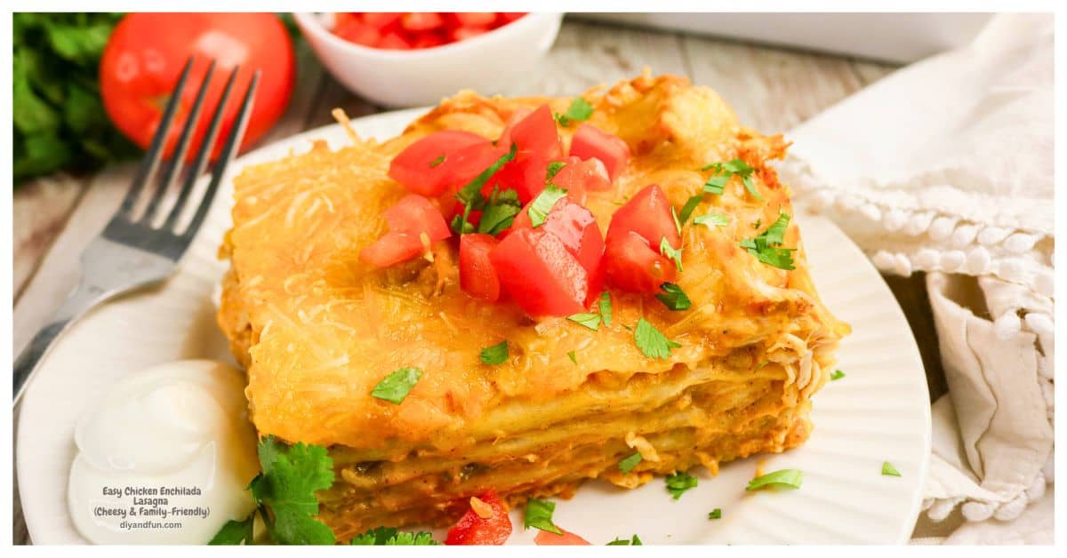 Easy Chicken Enchilada Lasagna is a cheesy, layered Tex-Mex casserole made with shredded chicken, enchilada sauce, tortillas, and creamy seasoned filling. Perfect for busy weeknights, potlucks, or family dinners. Easy Chicken Enchilada Lasagna is a cheesy, layered Tex-Mex casserole made with shredded chicken, enchilada sauce, tortillas, and creamy seasoned filling. Perfect for busy weeknights, potlucks, or family dinners.