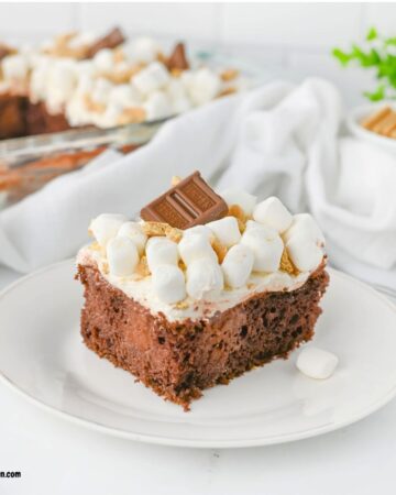 Marshmallow Fluff S'mores Poke Cake