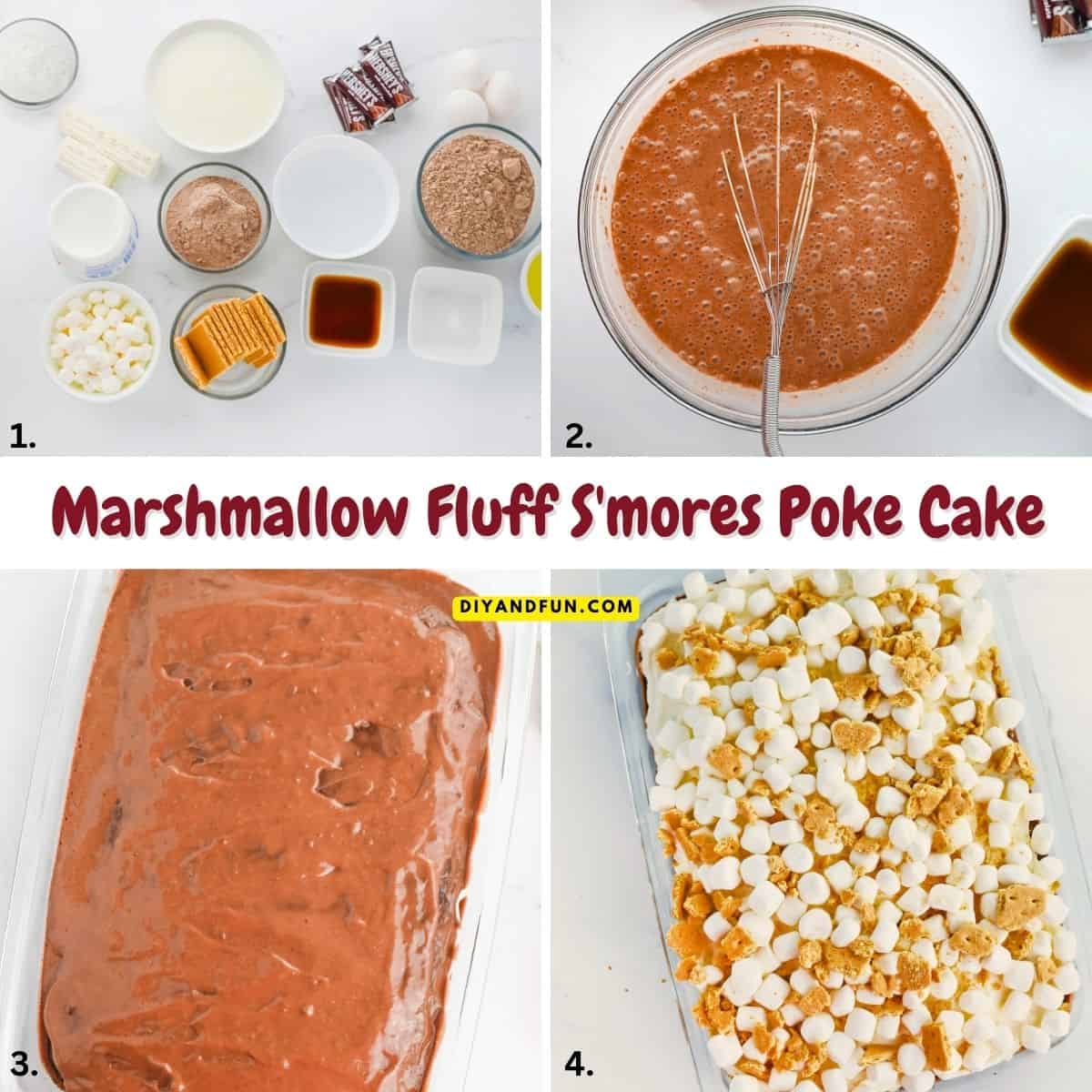 Marshmallow Fluff S'mores Poke Cake, the ultimate easy dessert made with chocolate cake, rich pudding, and fluffy frosting. Marshmallow Fluff S'mores Poke Cake, the ultimate easy dessert made with chocolate cake, rich pudding, and fluffy frosting.