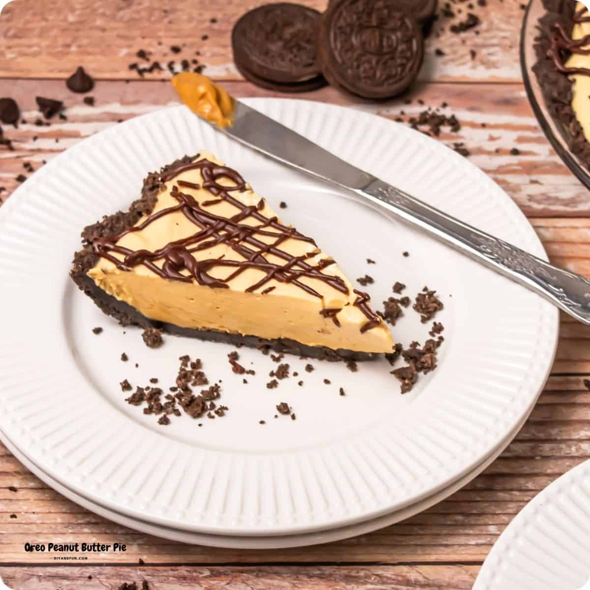 The Best Oreo Peanut Butter Pie, an easy dessert recipe featuring a rich peanut butter filling on an Oreo cookie crust with melted chocolate. The Best Oreo Peanut Butter Pie, an easy dessert recipe featuring a rich peanut butter filling on an Oreo cookie crust with melted chocolate.