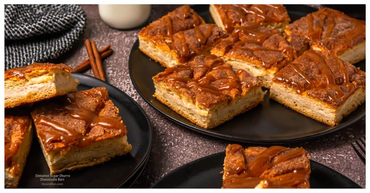 Cinnamon Sugar Churro Cheesecake Bars, creamy, sweet, and buttery crescent dough with cinnamon sugar for an easy, irresistible dessert. These Cinnamon Sugar Churro Cheesecake Bars are the ultimate easy dessert! Made with flaky crescent dough, creamy cheesecake filling, and a sweet cinnamon sugar topping, they’re perfect for parties, holidays, potlucks, or anytime you need a crowd-pleasing treat.